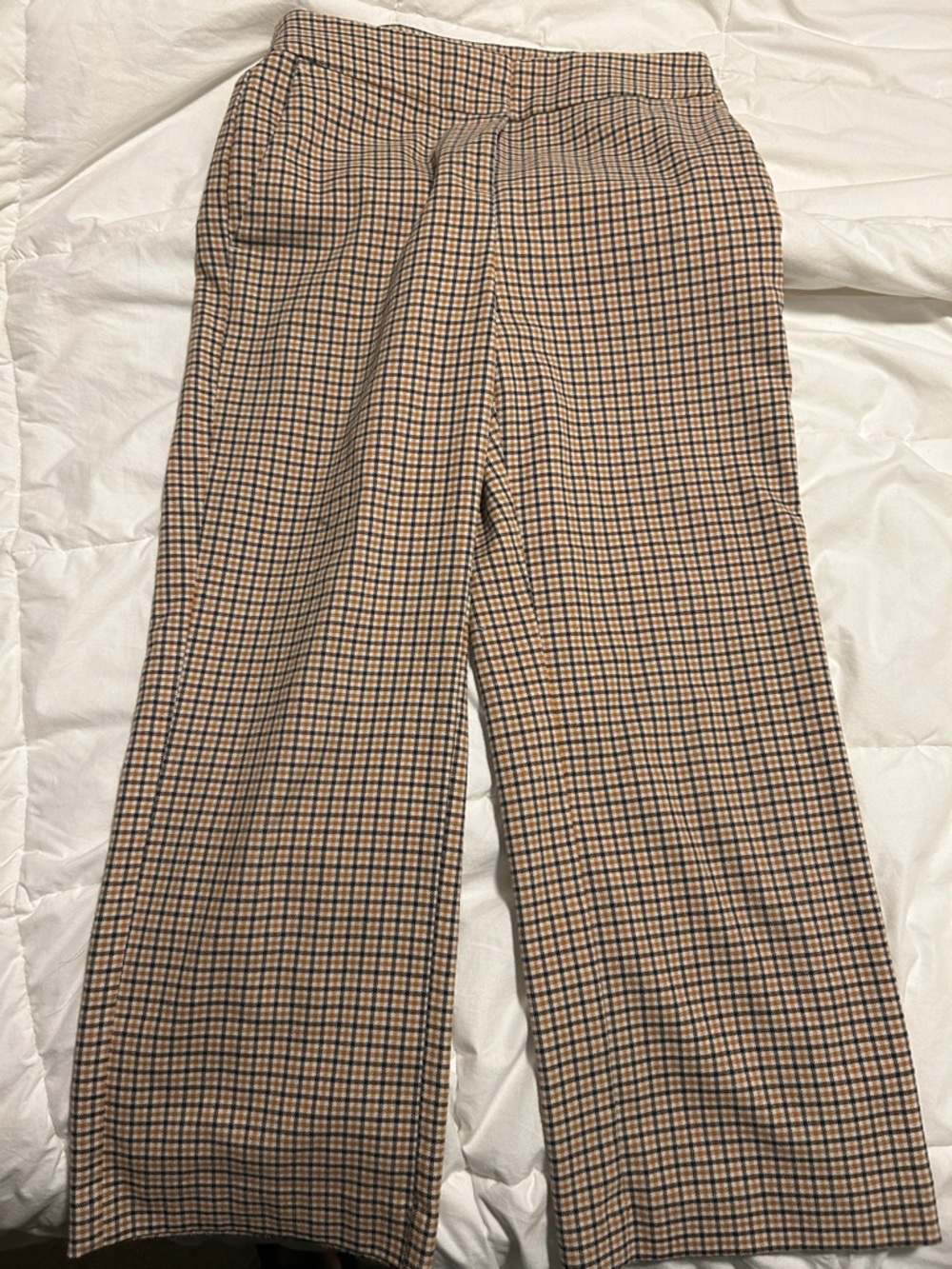 LOFT Cropped Wide-Leg Pants in Tan and Black Plaid